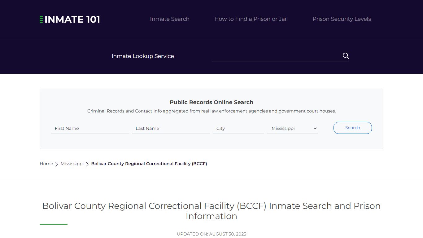 Bolivar County Regional Correctional Facility (BCCF) Inmate Search ...